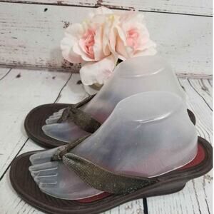 Skechers Sandals Sparkle Brown Wedge Cali T-strap Women's sz 9